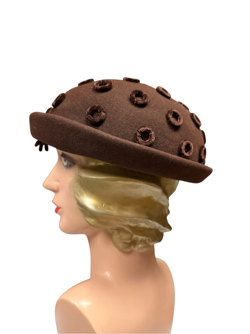 Vintage Hattie Carnegie Brown Wool Felt Women's Hat Decorative Rosettes - Picture 3 of 8